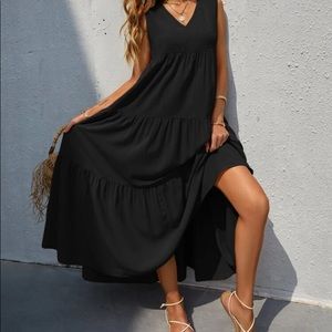 Boho V neck ruffle hem maxi dress